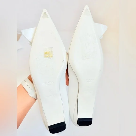 Prada White Leather Loop Bouquet Pointed Toe Ballet Flats EU 39 US 9 - Picture 8 of 10